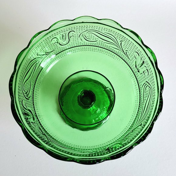 Vintage green glass E.O. Brody Co. M6000 Cleveland USA 1960s compote dish. - Picture 3 of 6
